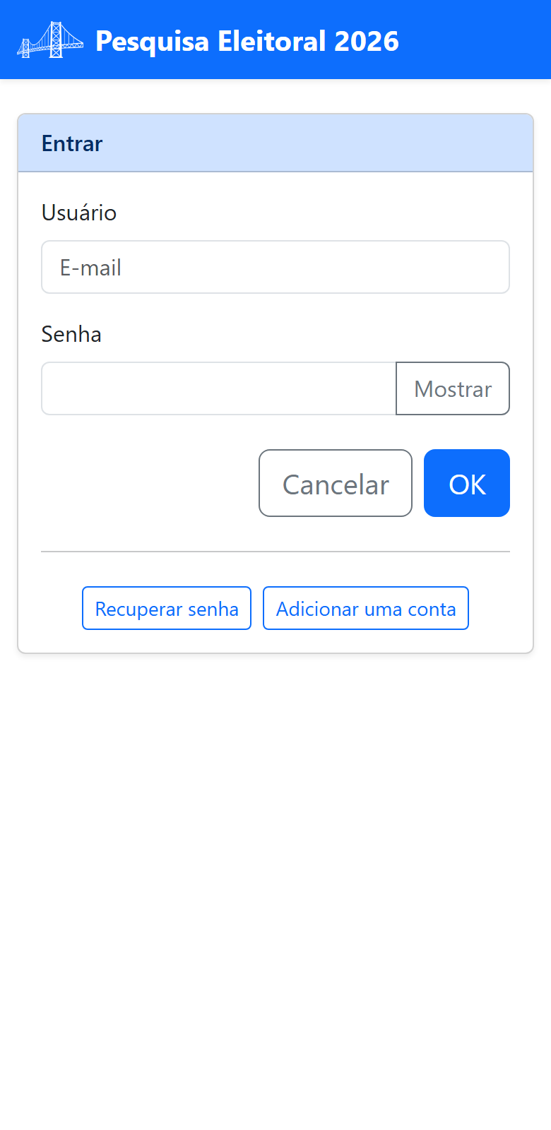Tela de login (Entrar)